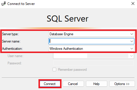 SSMS Connect to Server