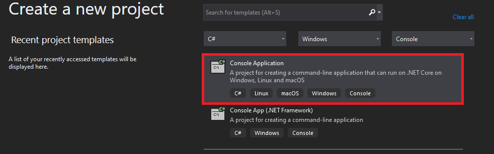 Template Consola Visual Studio